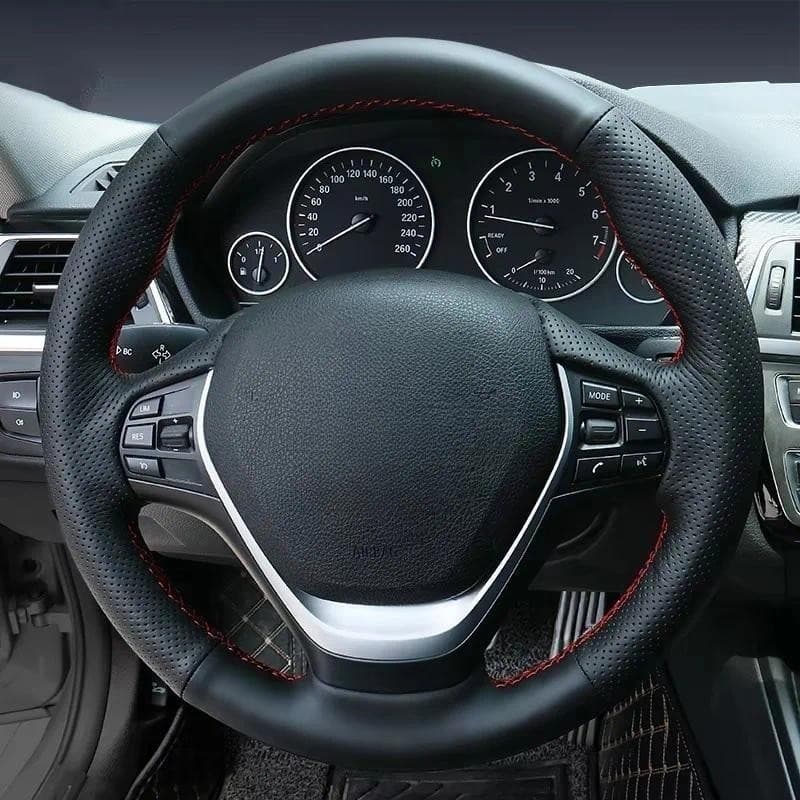Para BMW F20 F21 F22 F23 F30 F31 F34 F32 F33 F36 Costurado À Mão Preto Couro Genuíno Capa De Volante Do Carro Peças De A