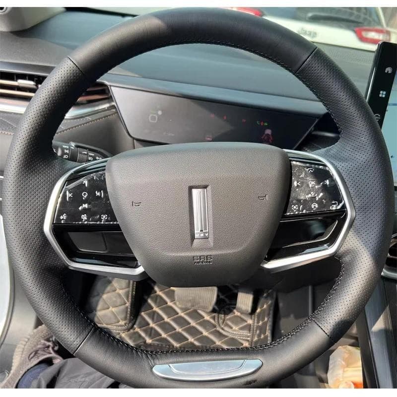 Para GWM WEY Café 01 02VV7 VV5 VV6 WEYP8 Costurado À Mão Preto Ultrafino Antiderrapante Couro Genuíno Capa De Volante Do