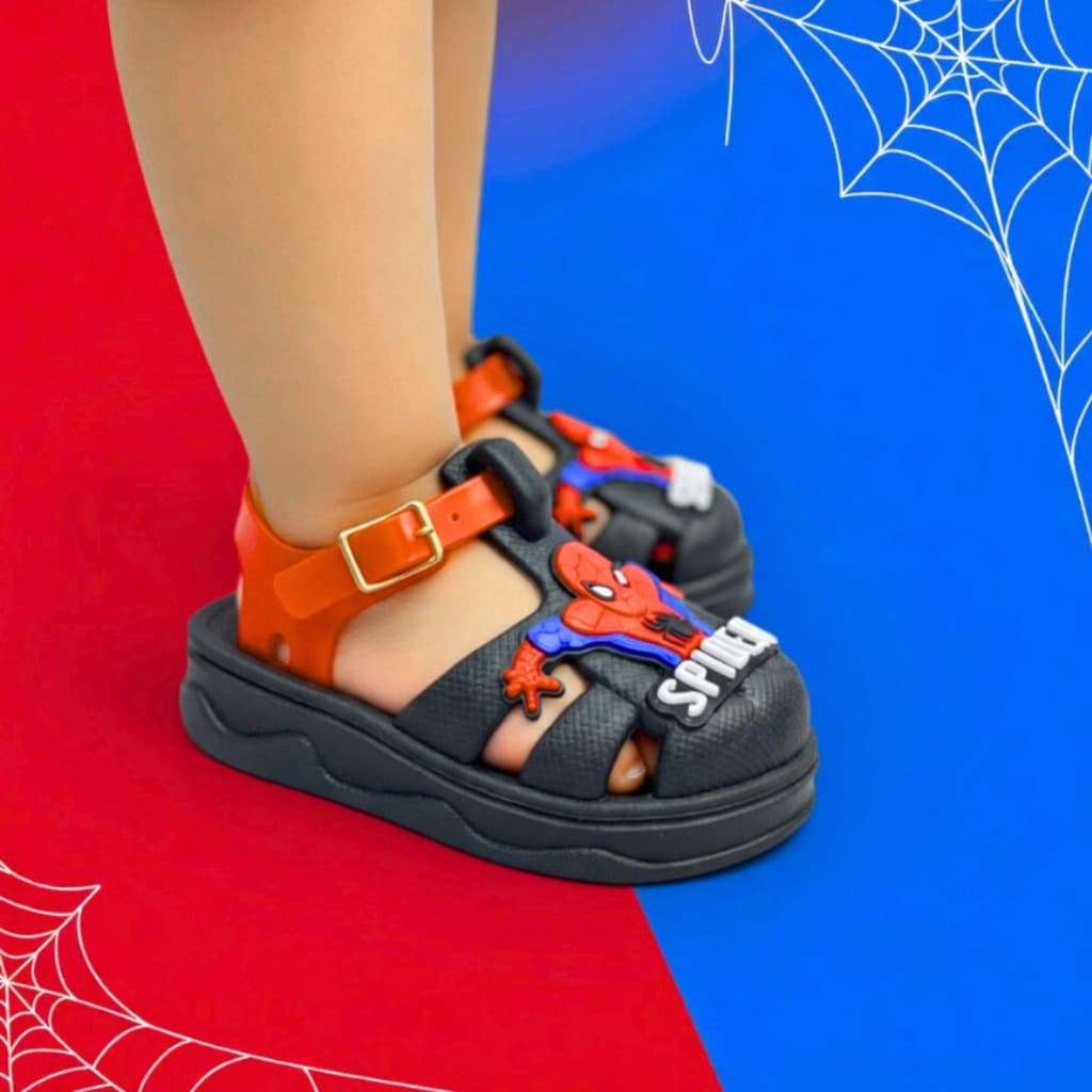Sandália Babuche Infantil Homem Aranha Menino Bebe Confortável e Antiderrapante Pequenos Passos