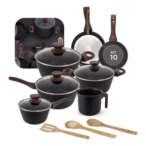 Jogo De Panelas Antiaderente Cerâmica Mimo Style 10 Peças Black Premium