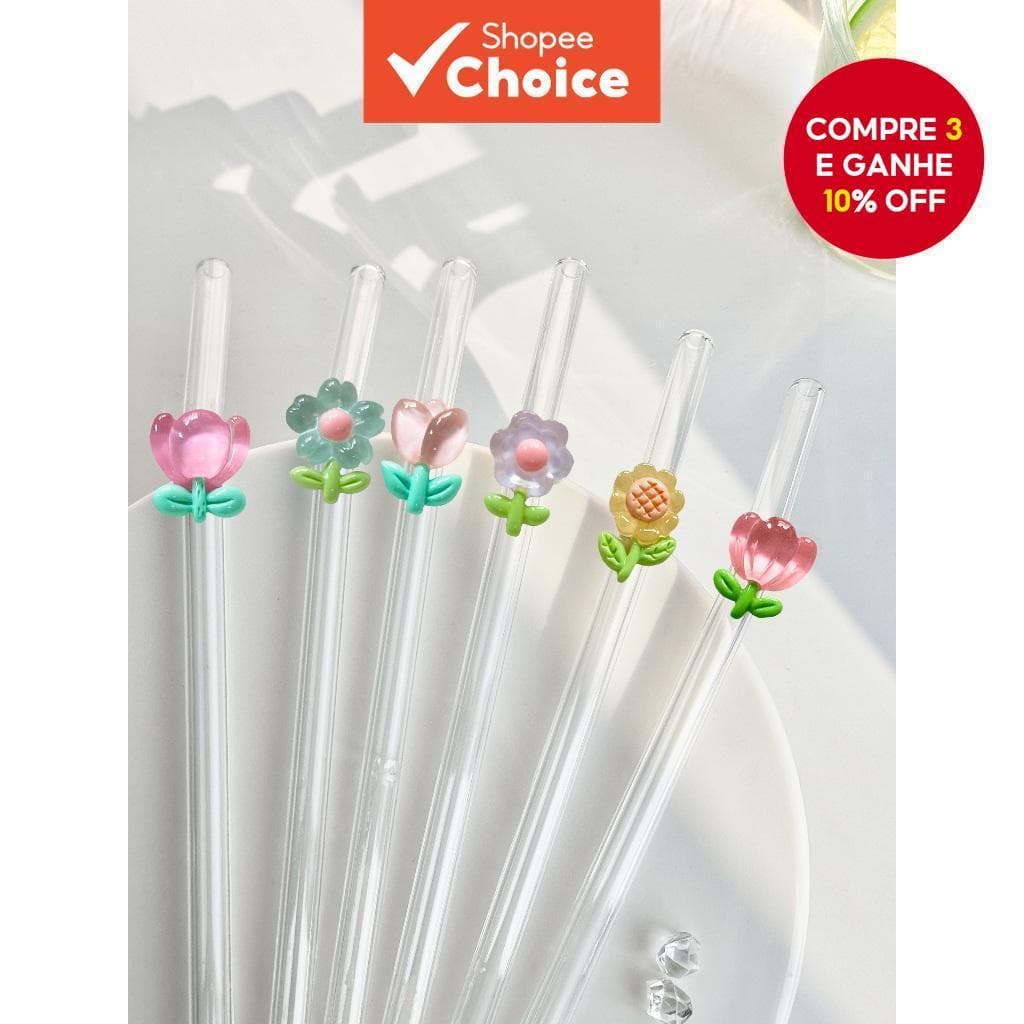 Canudos De Vidro Resistentes Ao Calor Decorados Florais (1/2 Unidades)-Perfeitos Para Suco , Chá Com Leite , Café E Bebi