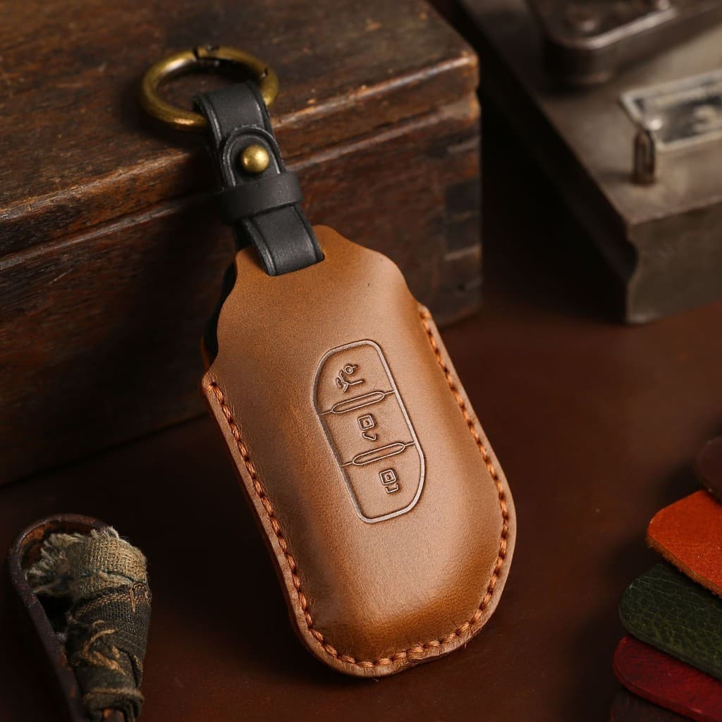 Caso chave de couro genuíno genuíno adequado para Dongfengxing evo T5 artesanal Crazy Horse couro caso chave do carro fá