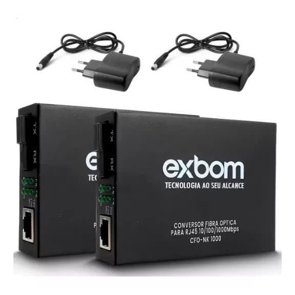 Conversor de Mídia Fibra Óptica para RJ45 - 10/100/1000Mbps 20KM EXBOM CFO-NK1020