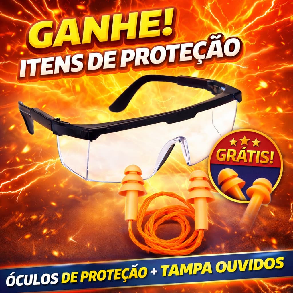 Kit EPI – Óculos de Proteção Incolor Jaguar + Protetores Auriculares - Envio Imediato
