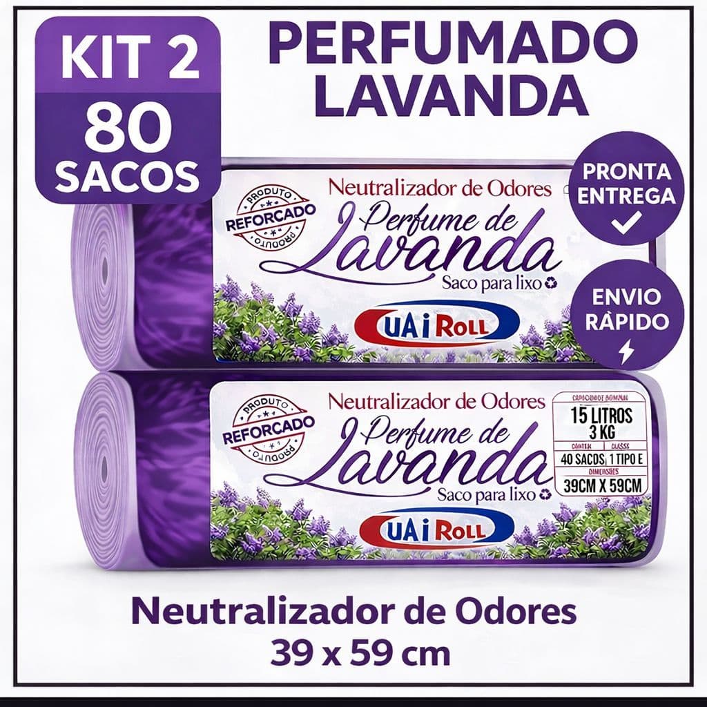 Saco De Lixo Kit 80 Unidades 15 Litros Tira Odor Perfumado Com Cheiro de Lavanda Econômico