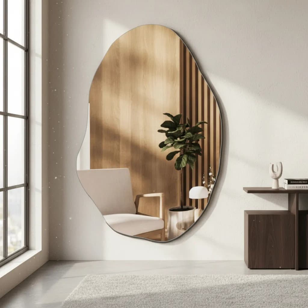 Espelho Orgânico Lapidado Grande Sem Moldura Decoração C/ Suporte