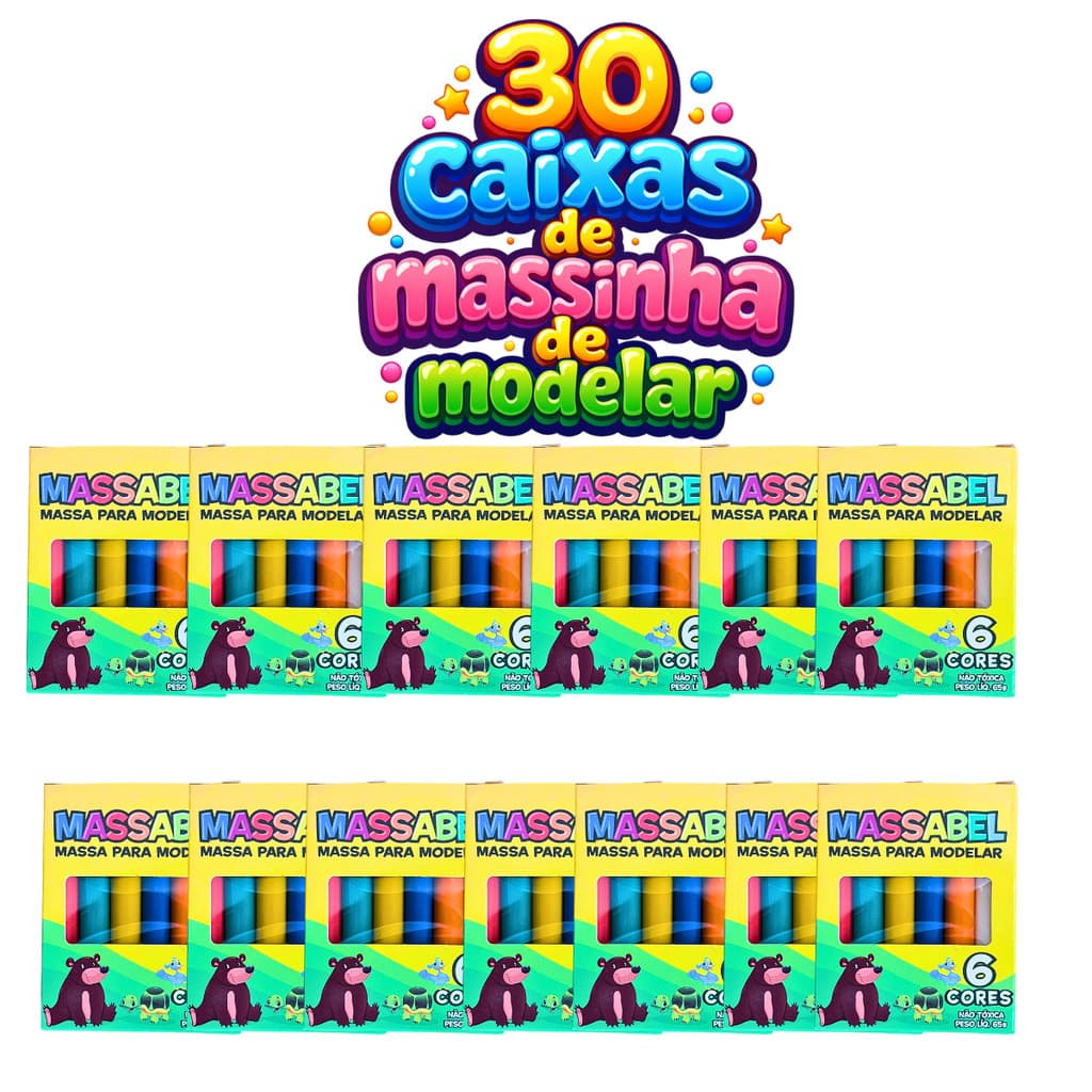 Massinha de Modelar 10, 20, 30 Caixas com 6 Unidades Lembrancinha Festa Infantil Aniversário