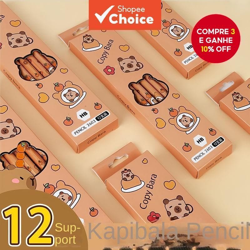 Conjunto De Lápis De Capivara De 12 Peças-Kit De Escrita E Esboço De Desenho Animado Infantil Com HB Para Escola Primári
