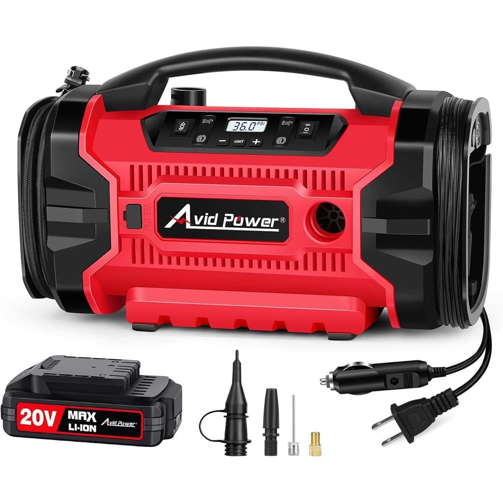 compressor De Ar Portátil Avid Power Tire Inflator , 3 Fontes De Alimentação (110V AC , 12V DC , Bateria De 20V) , Bomba