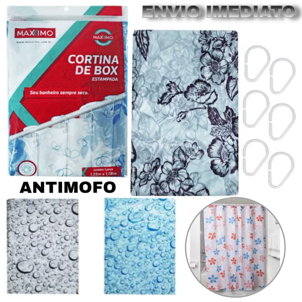 Cortina de Banheiro Box Antimofo Com Gancho Estampada 1,35x1,78m Impermeavel Barata Envio Rapido