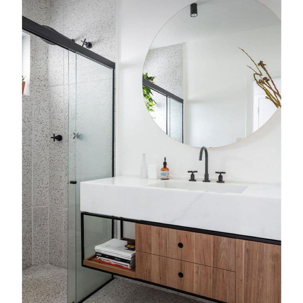 Espelho Redondo 80cm Lapidado Habitat Moderno Decorativo C/SUPORTE