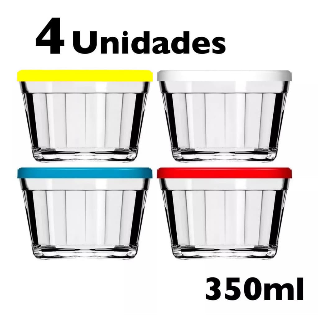 Kit 4 Tigelas Nadir Vidro 350ml – Micro-ondas e Freezer
