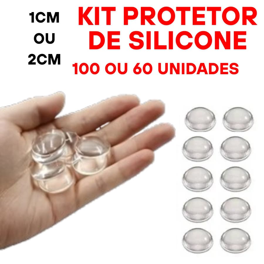 Protetor Silicone 100UN 1CM Ou 60UN 2CM Adesivo Antiimpacto Resistente Porta Mesa Moveis