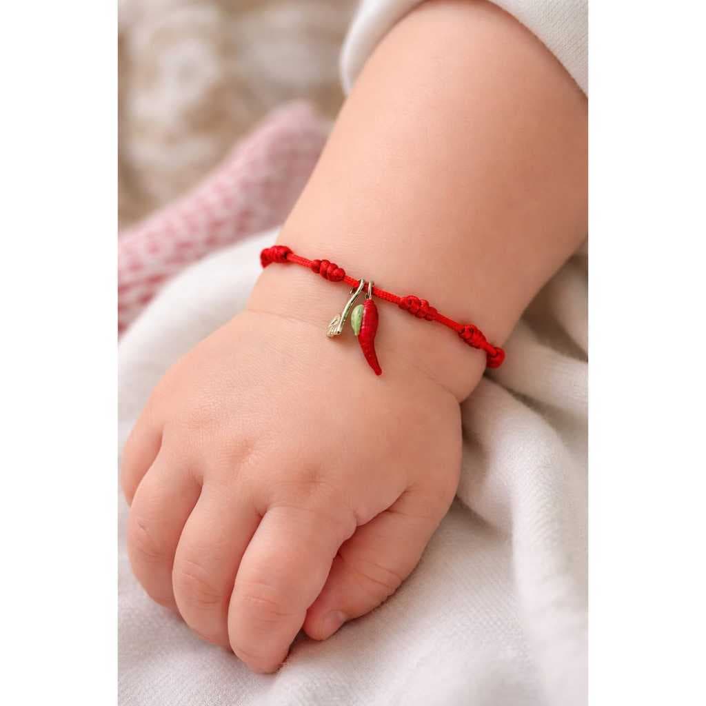 🌶️🧿  Pulseira Fio Vermelho 7 Nós Bebê Proteção Figa e Pimenta Vermelha – Ajustável