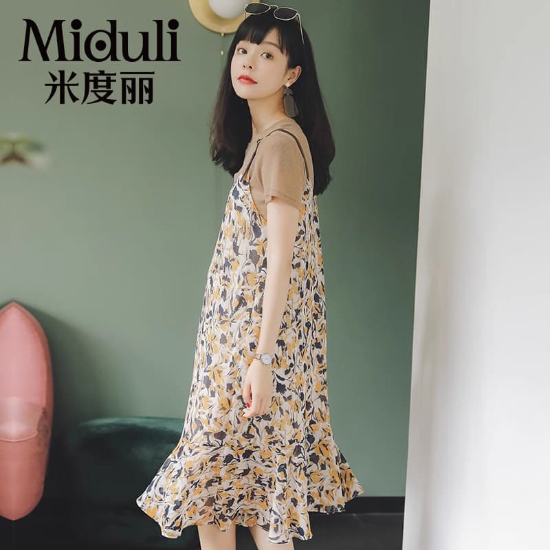 Roupa de maternidade verão terno estilo verão vestido de maternidade verão estilingue saia verão Chiffon cinta saia prim