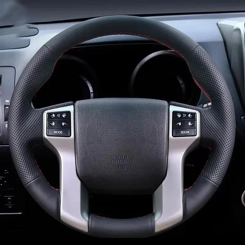 DIY Costurado À Mão Macio Preto Couro Genuíno Para Toyota Land Cruiser Prado Tundra Tacoma 4Runner Capa De Volante Do Ca
