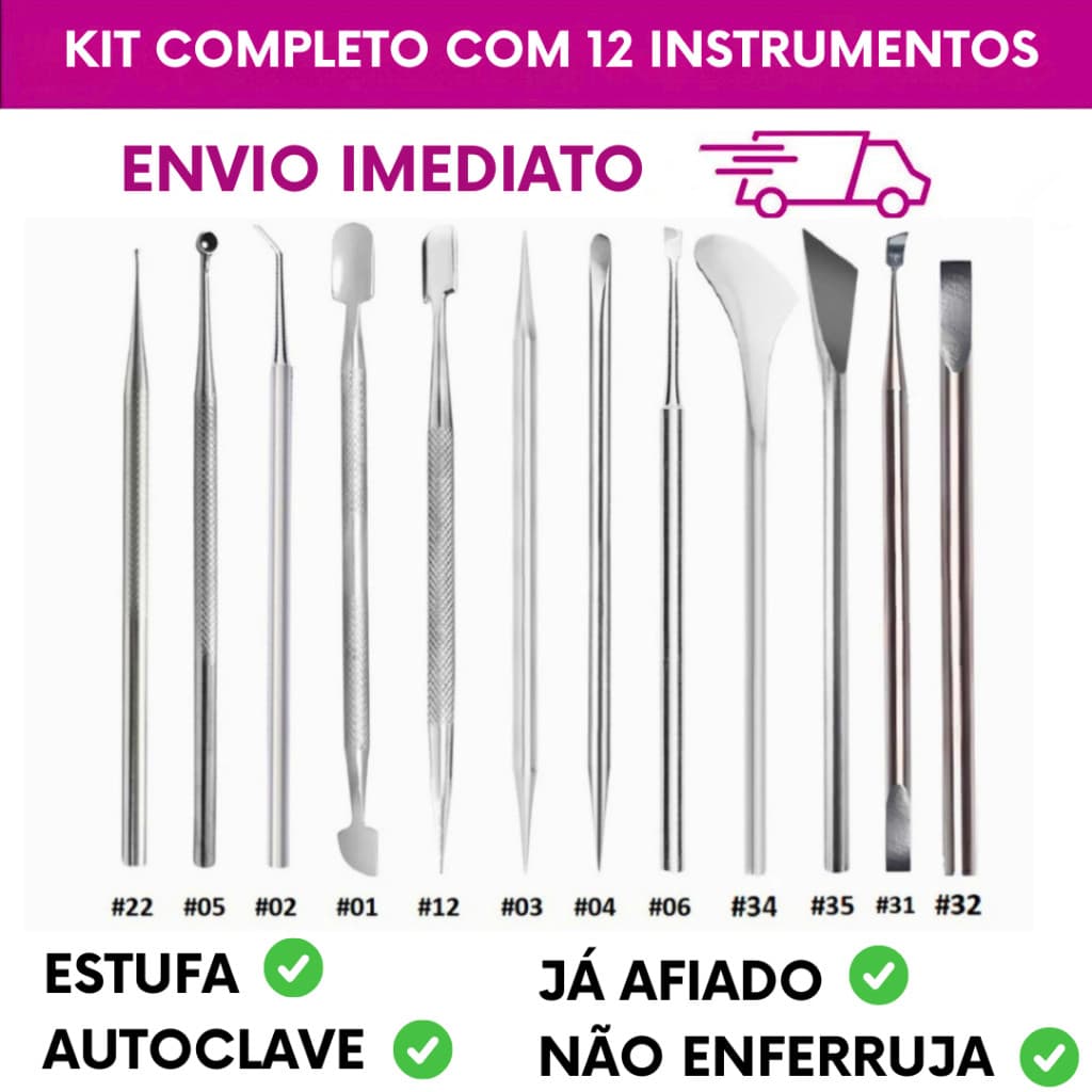 Kit Completo Com 12 Instrumentos Para Manicure Slim