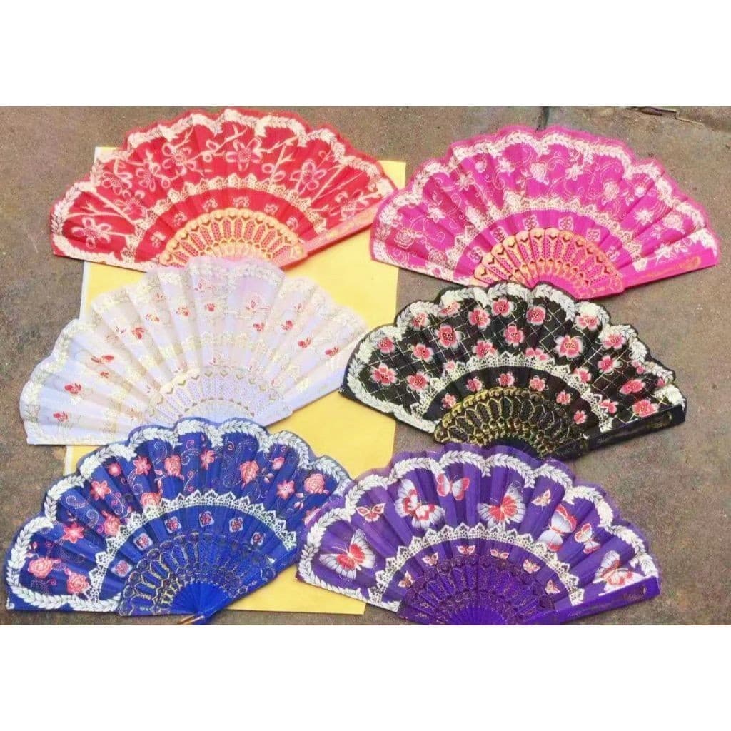 ANA1108 Leque de Tecido Colorido/PRETO Estampado Plastico perfeito  para lembrancinha Casamento