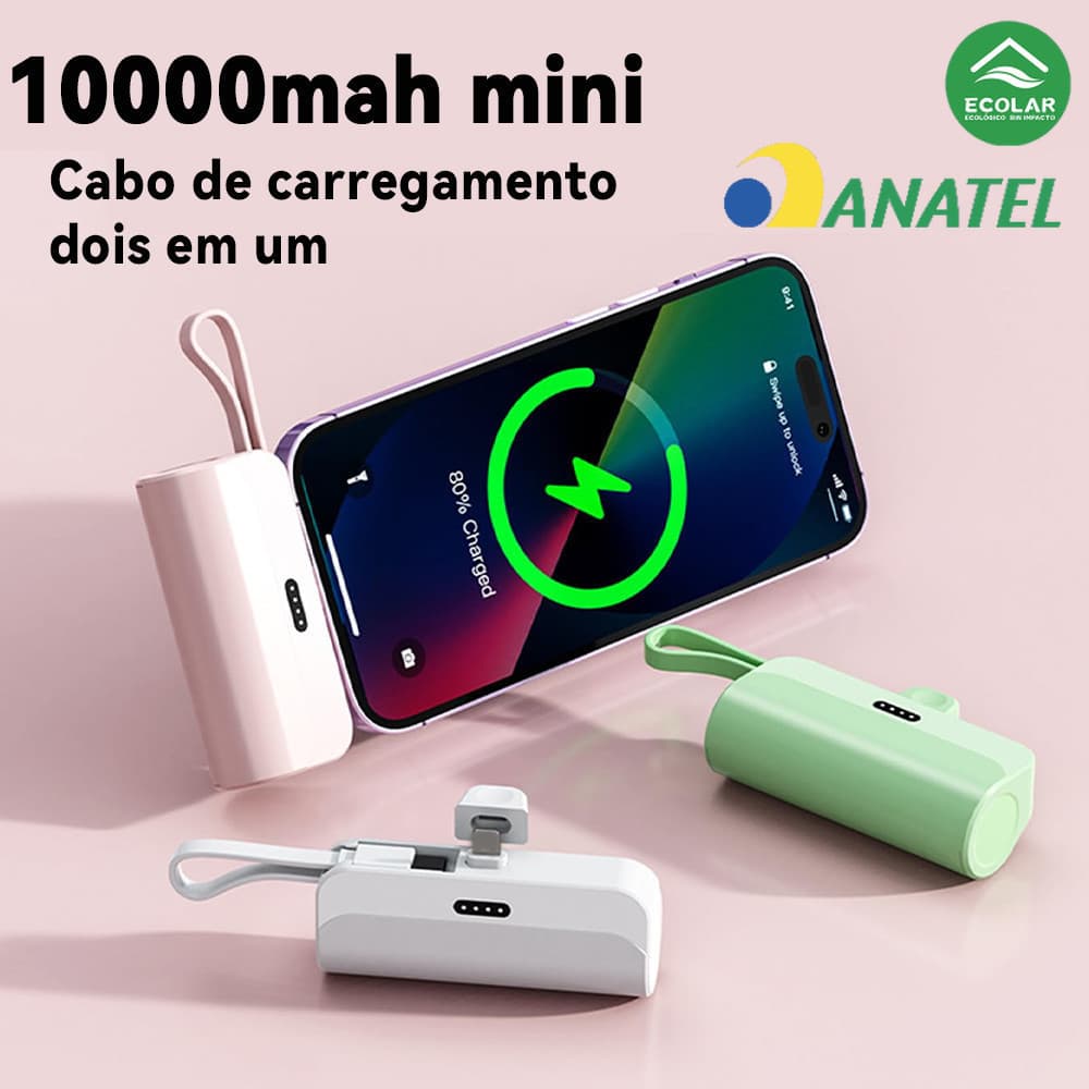 Carregador 2em1 Portátil: Bateria 10000mAh + Base Sem Fio para iPhone e Android Tipo-C