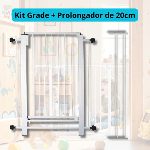Kit Portão Com Grade Para Pet Bebê Cachorro 70cm Com Extensor de 10/15/20cm