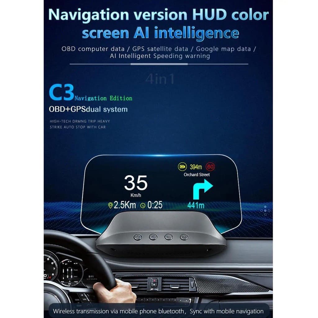 C3 OBD2 + GPS Car Head Up Display HUD Velocímetro De Tensão De Aviso De Excesso De Velocidade