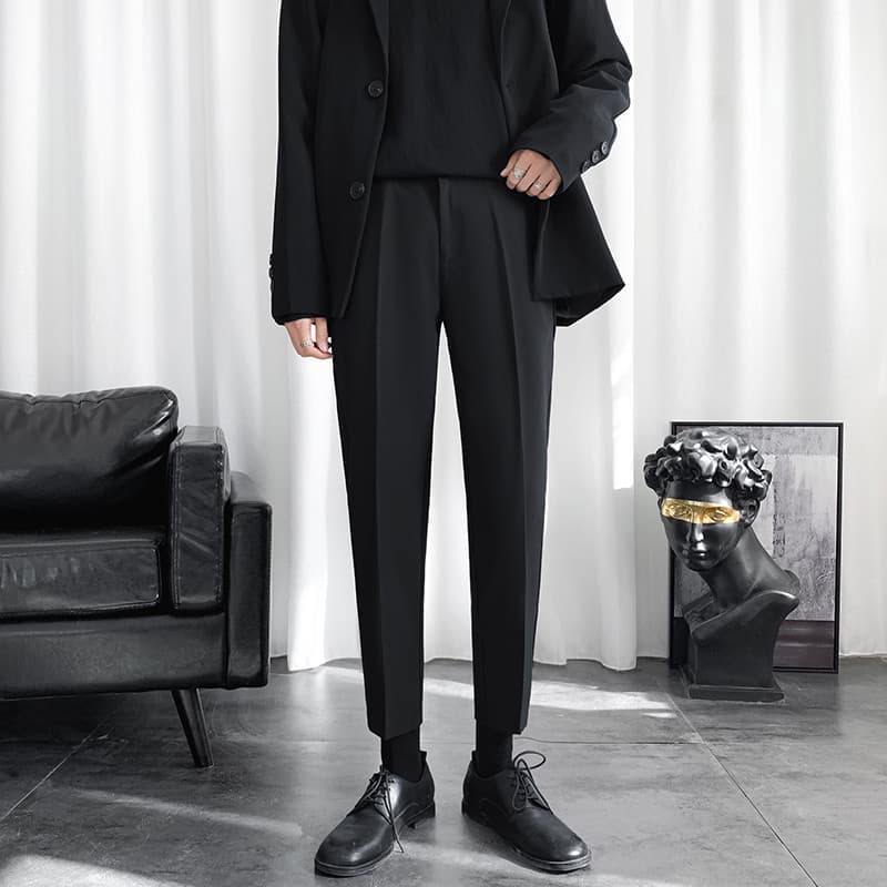 Calças masculinas drapeadas retas tornozelo-perna calças versão coreana magro-ajuste pés pequenos calças casuais primave