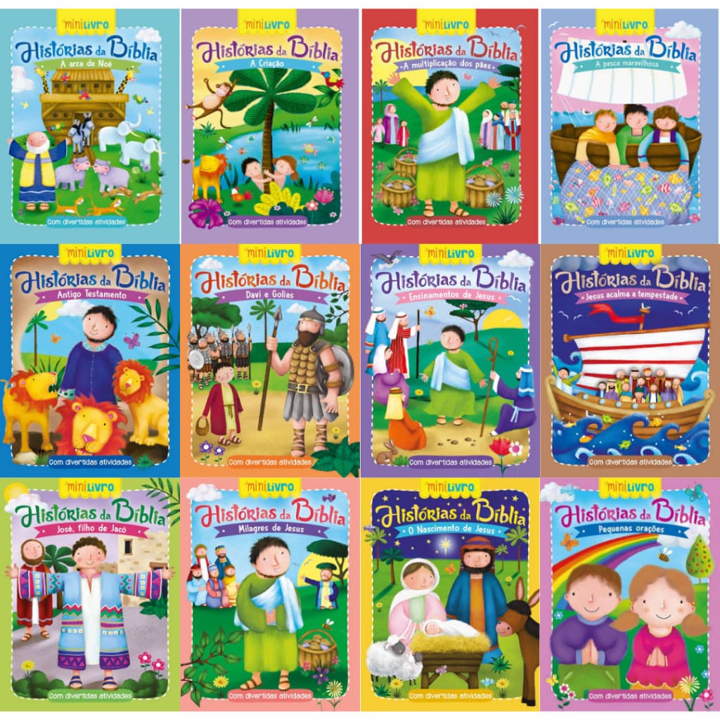 Kit de 10 Livrinhos com Histórias Da Bíblicas Ensinamento Religioso e Atividades infantis
