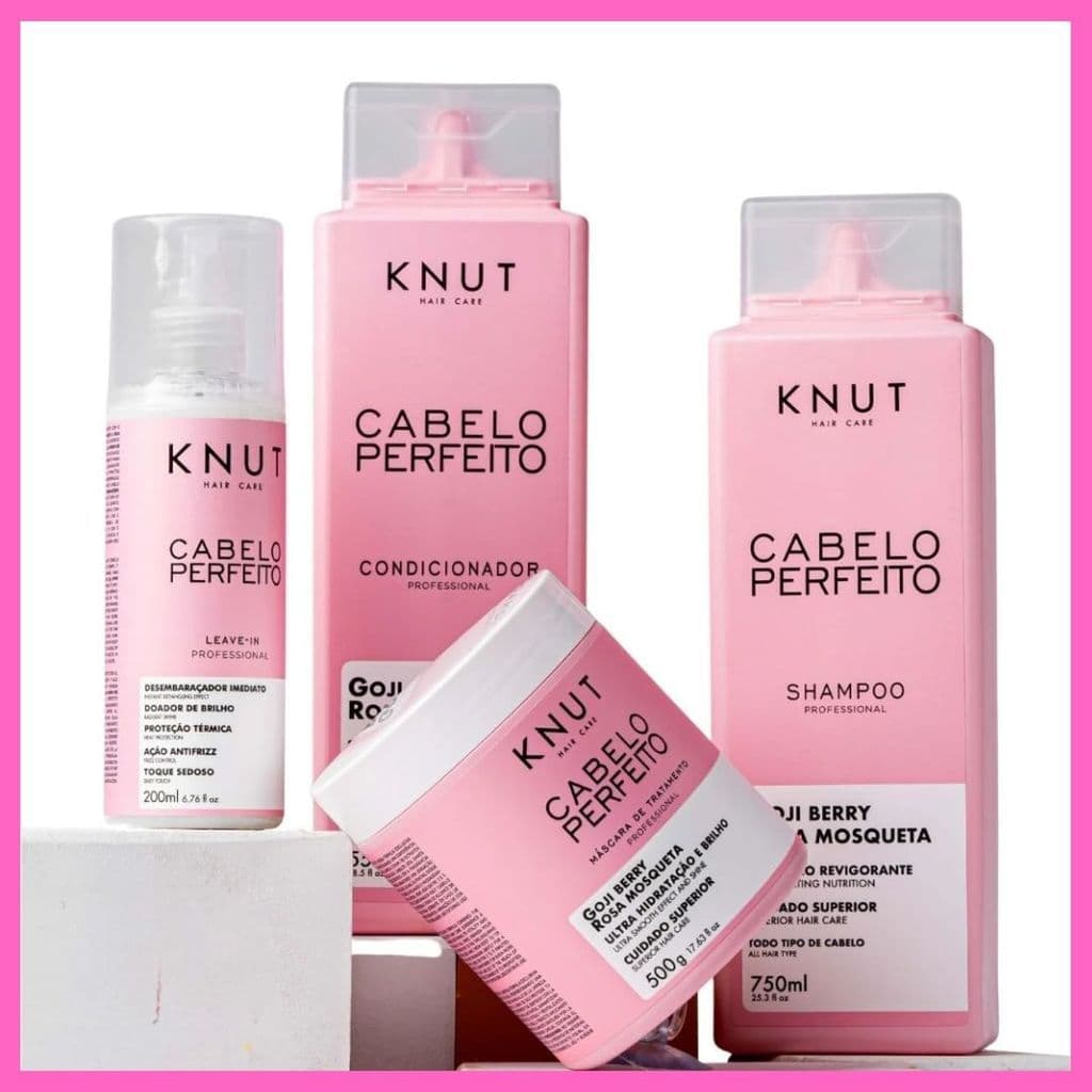 Knut Cabelo Perfeito – Kit Profissional Shampoo + Condicionador + Leave-In + Máscara | Hidratação e Brilho