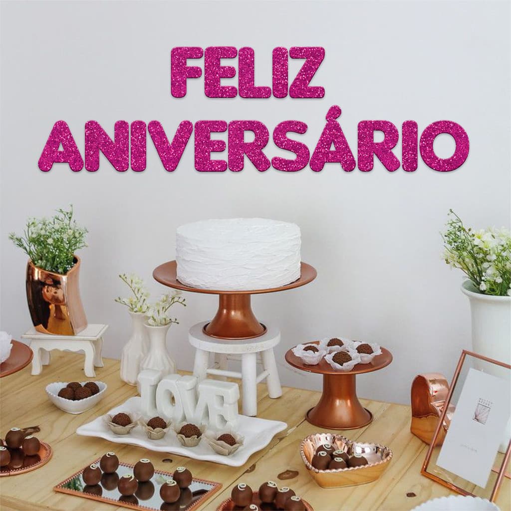 Letreiro Feliz Aniversário Parabéns Babões Festa Letras EVA Glitter