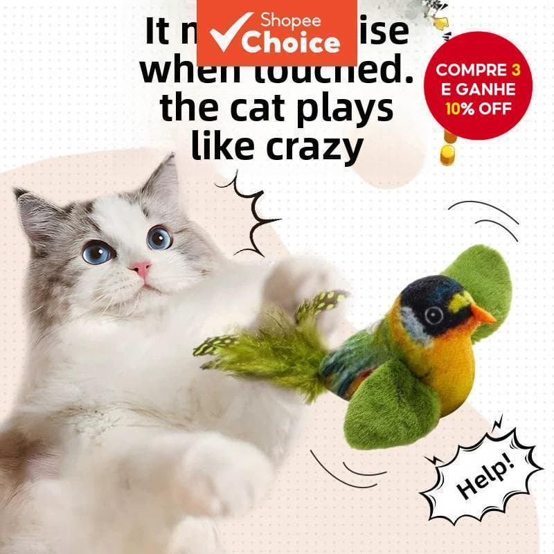 Brinquedo Interativo Para Gatos Com Som De Pássaro – Boneca Animal Vocalização Realista