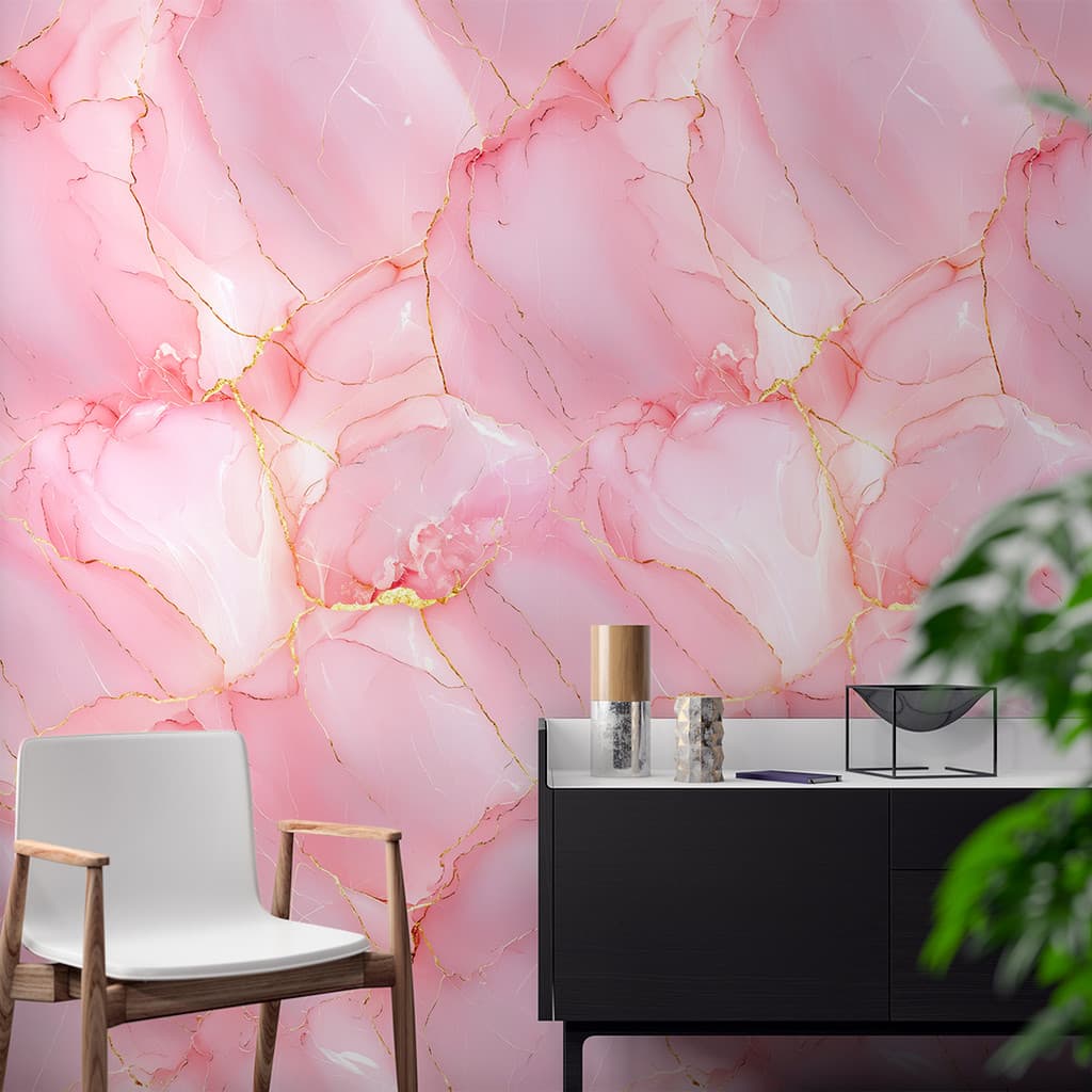 Papel de Parede Marmore Rosa e Dourado Autocolante Varios Modelos - 3 Metros Sala Cozinha Banheiro