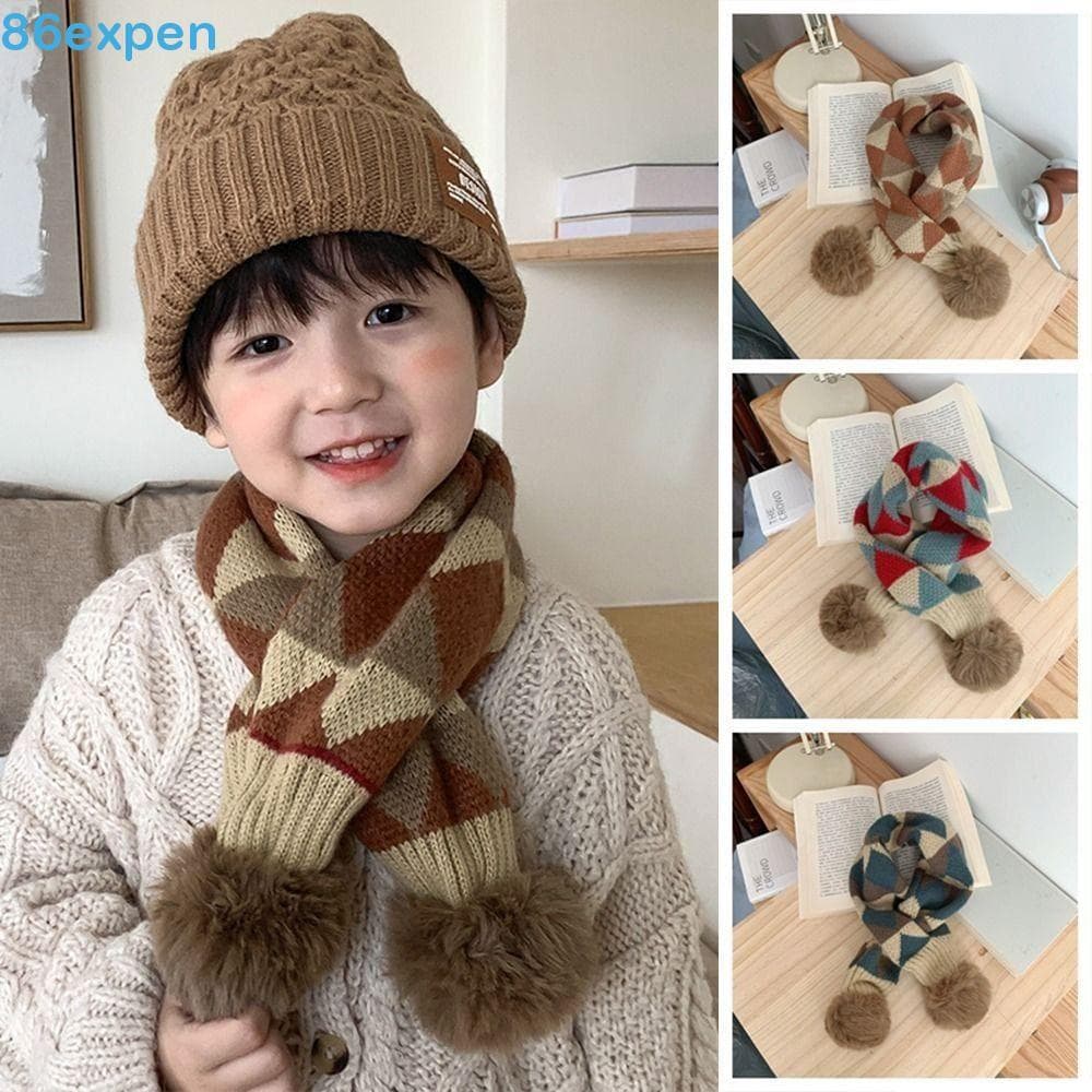 EXPEN1 Lenço Xadrez Para Meninos E Meninas , Cachecol Casual Macio Quente De Malha Infantil , Gola De Inverno Estilo Cor