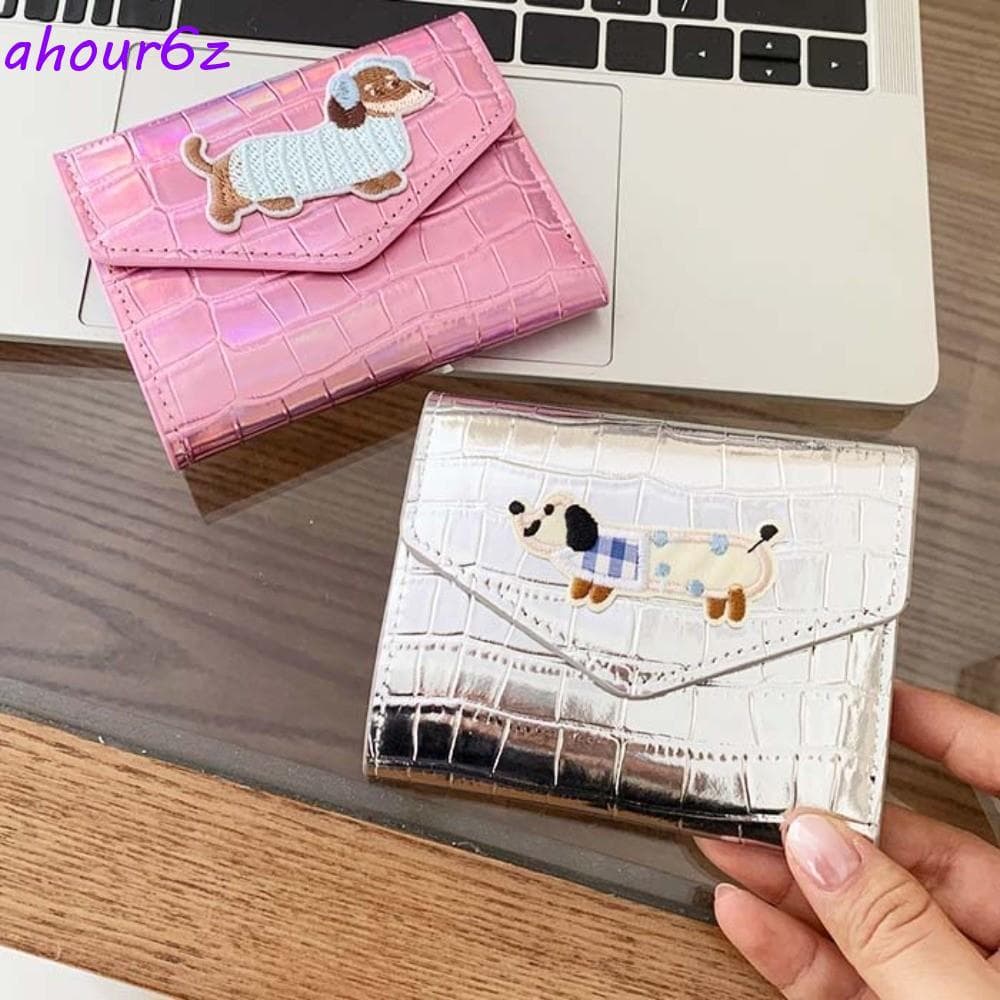 Carteira Com Padrão De Crocodilo AHOURZ , Bolsa De Couro Curta Para Cachorro Salsicha Bordada Em PVC , Cartão Múltiplo