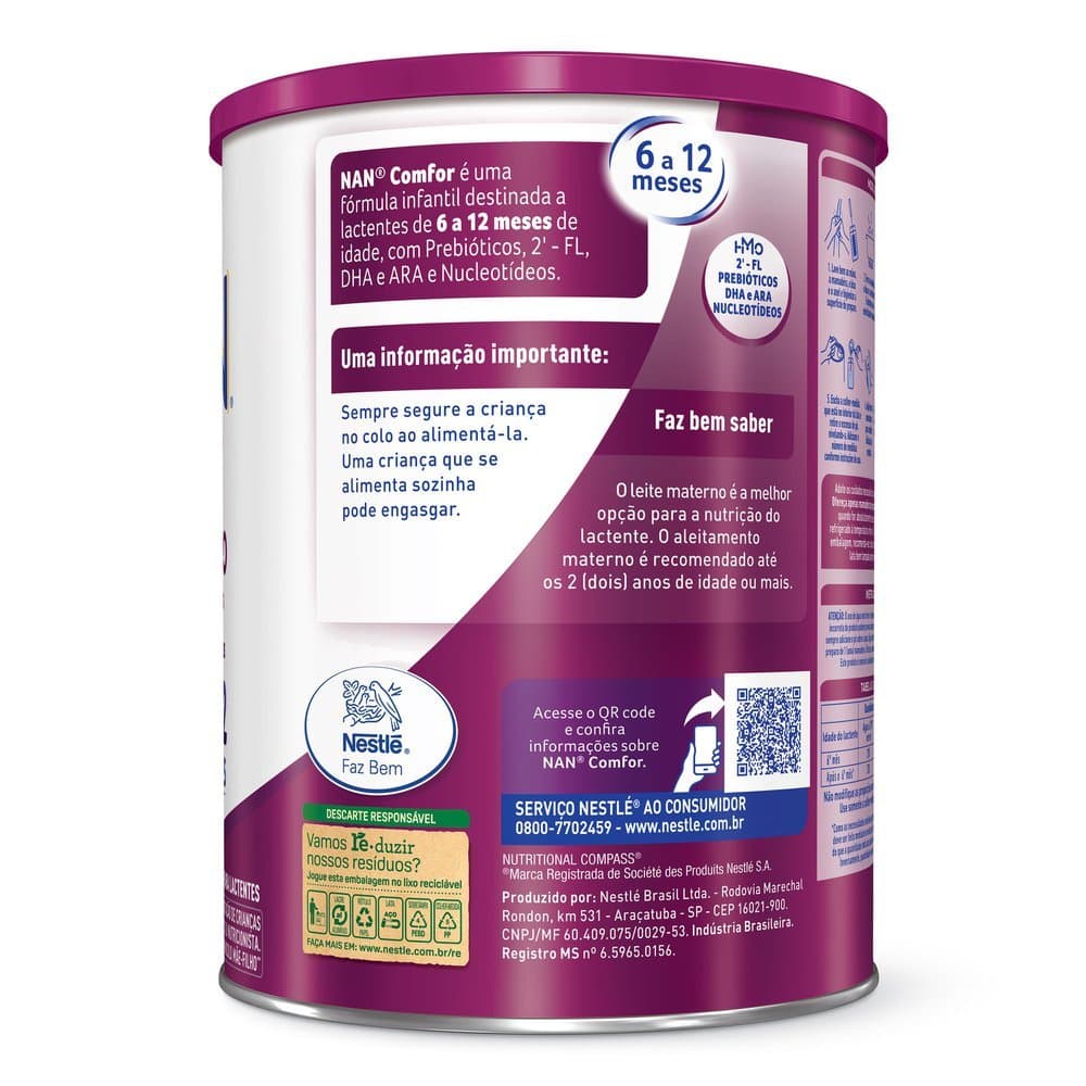 Fórmula Infantil NAN Comfor HMO de 6 a 12 Meses 800g