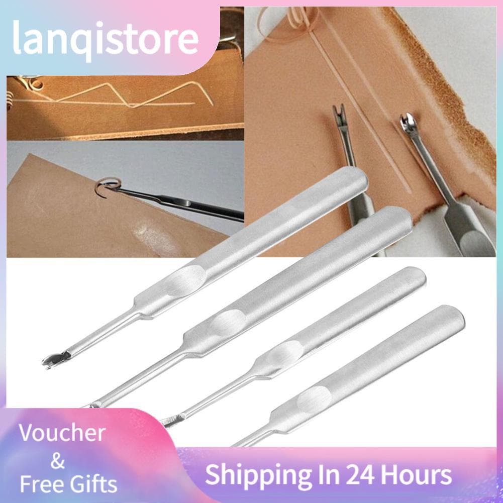 Lanqistore 4 pçs ferramenta de ranhuramento de couro diy valetadeira de aço inoxidável ferramentas de carimbo groover