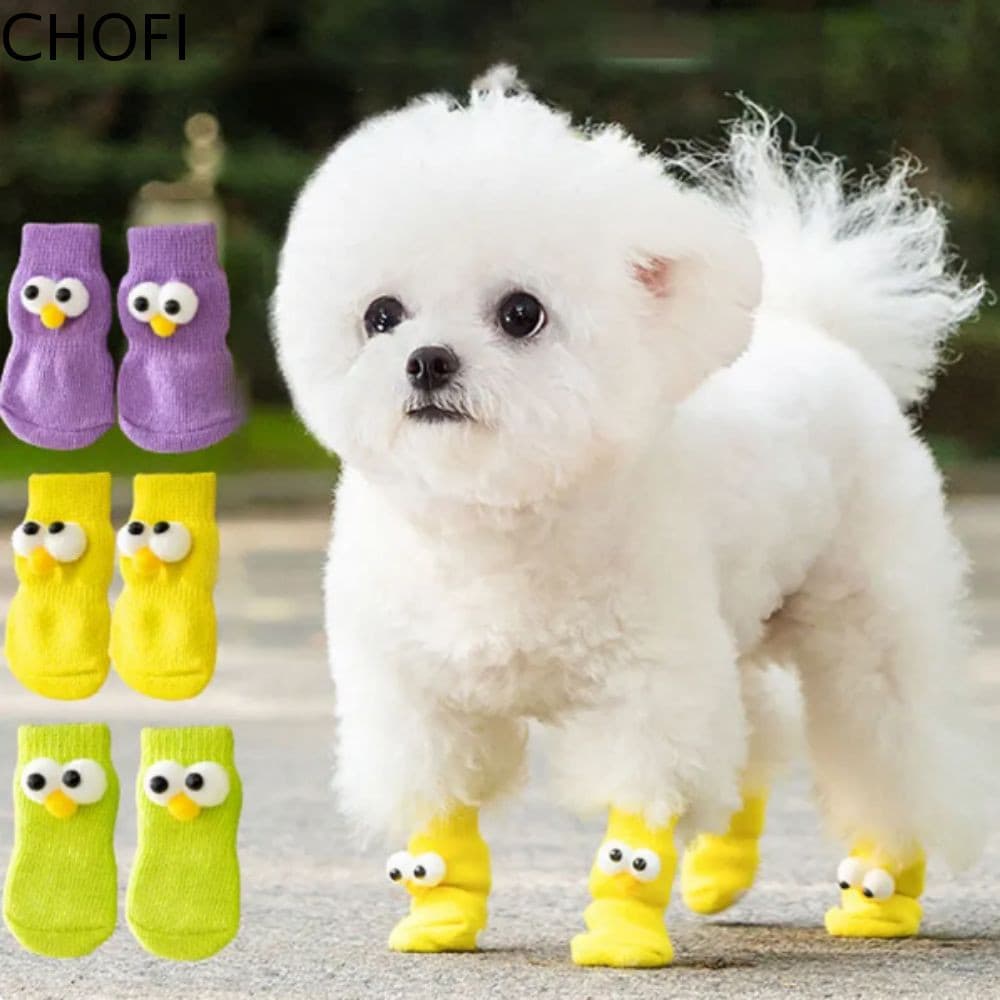 CHOFI 4 Unidades/Conjunto Meias Antiderrapantes Para Cães , Confortáveis Animais De Estimação Com Olhos Grandes De Desen