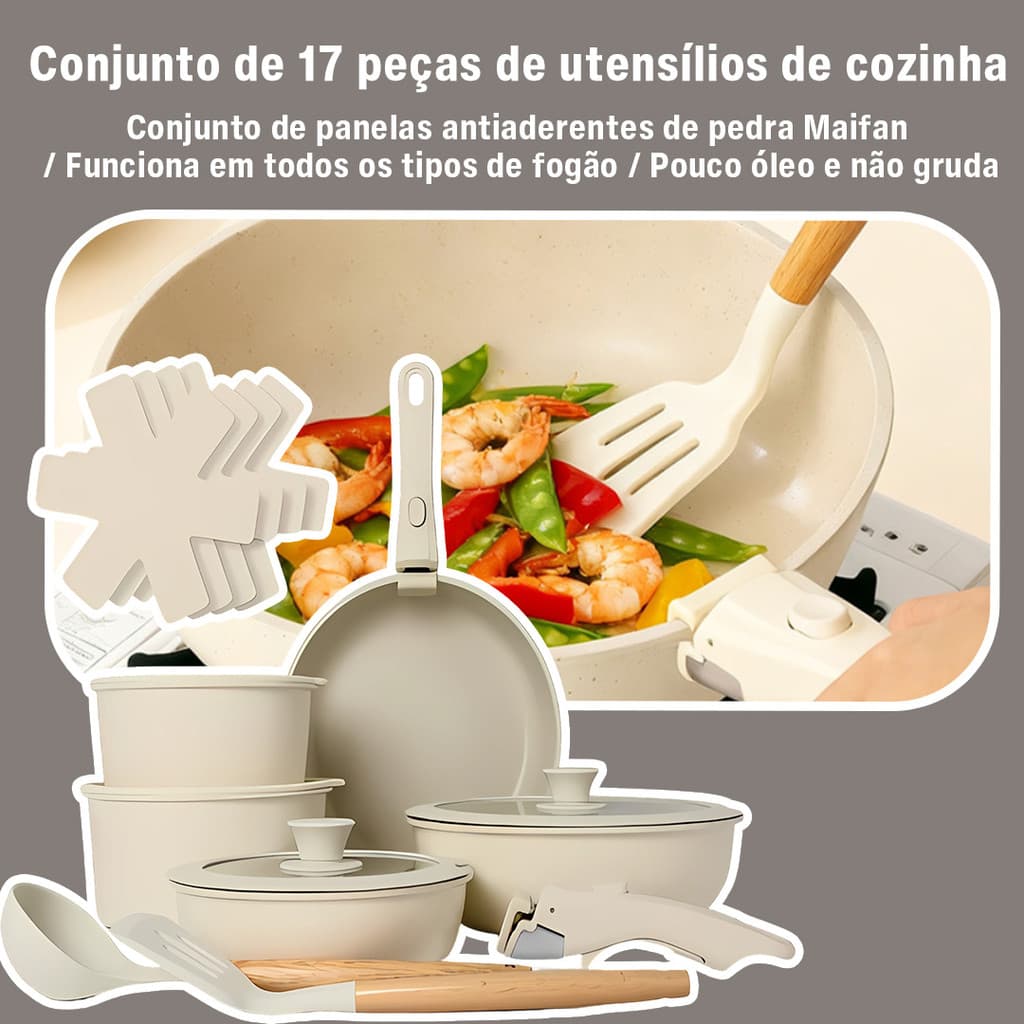 Conjunto Completo de Panelas Antiaderentes | Cozinha Direto na Mesa, Fácil Limpeza, Tampas Herméticas