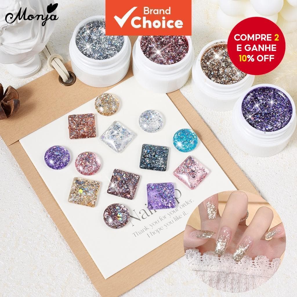 Gel Glitter para Unhas, Lantejoulas Refletivas, Uso Profissional com Secagem UV