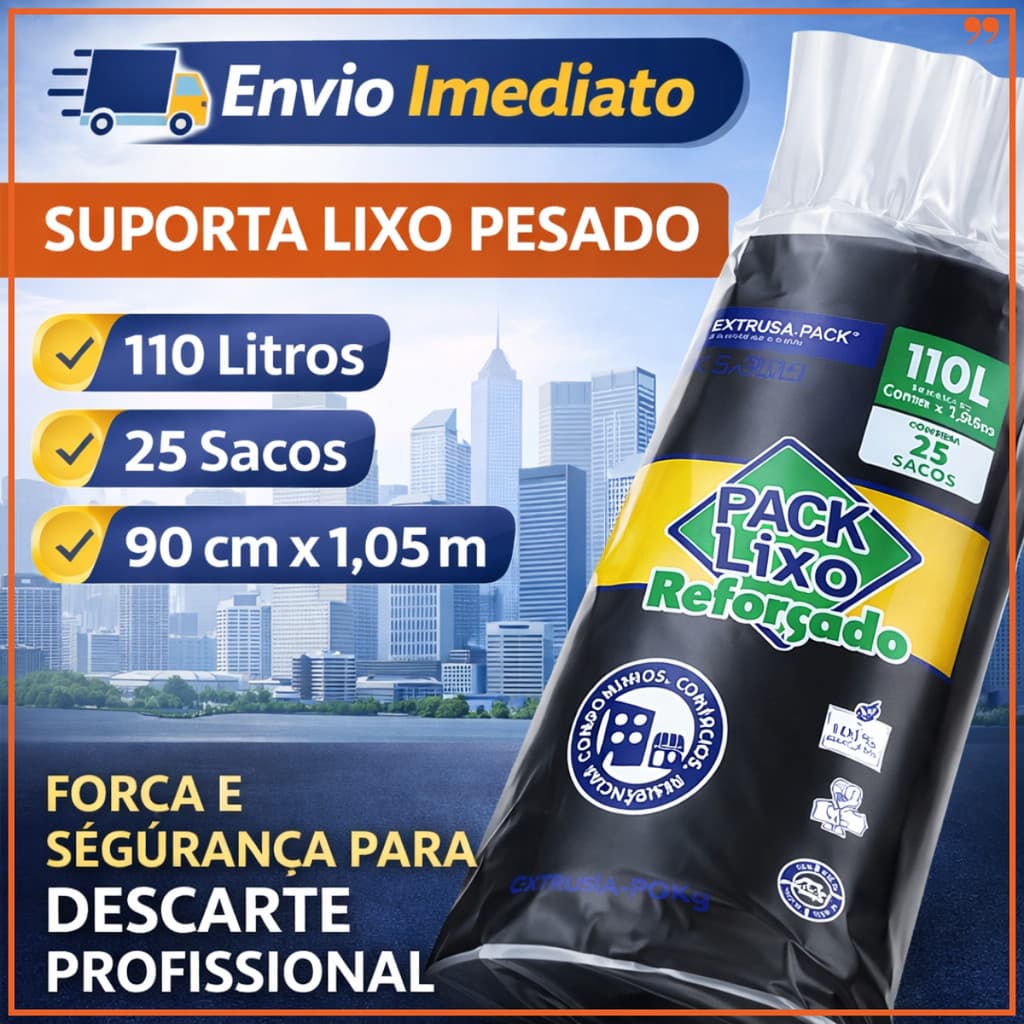 Saco de Lixo Reforçado 110 Litros com 25 Sacos | Forte e Grande | 90x105cm | Ideal Condomínios e Comércio