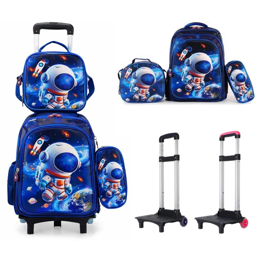 Mochila Escolar Infantil com Rodinhas + Carrinho + Lancheira + Estojo – Diversas Opções  su