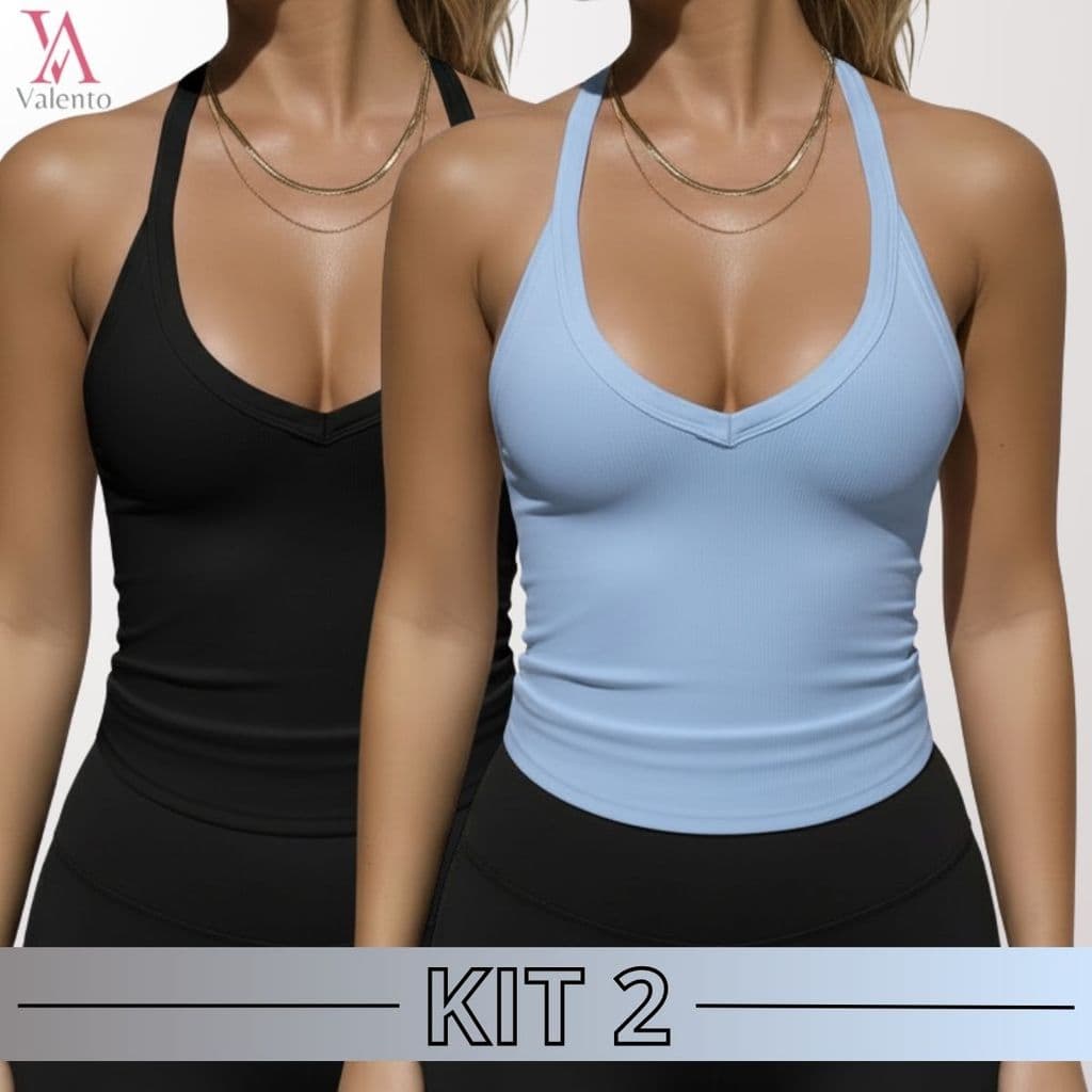 Kit 2 Regatas Nadadora Alça Fina Canelada Blusinha feminina Costas Nadador Academia Esportivo