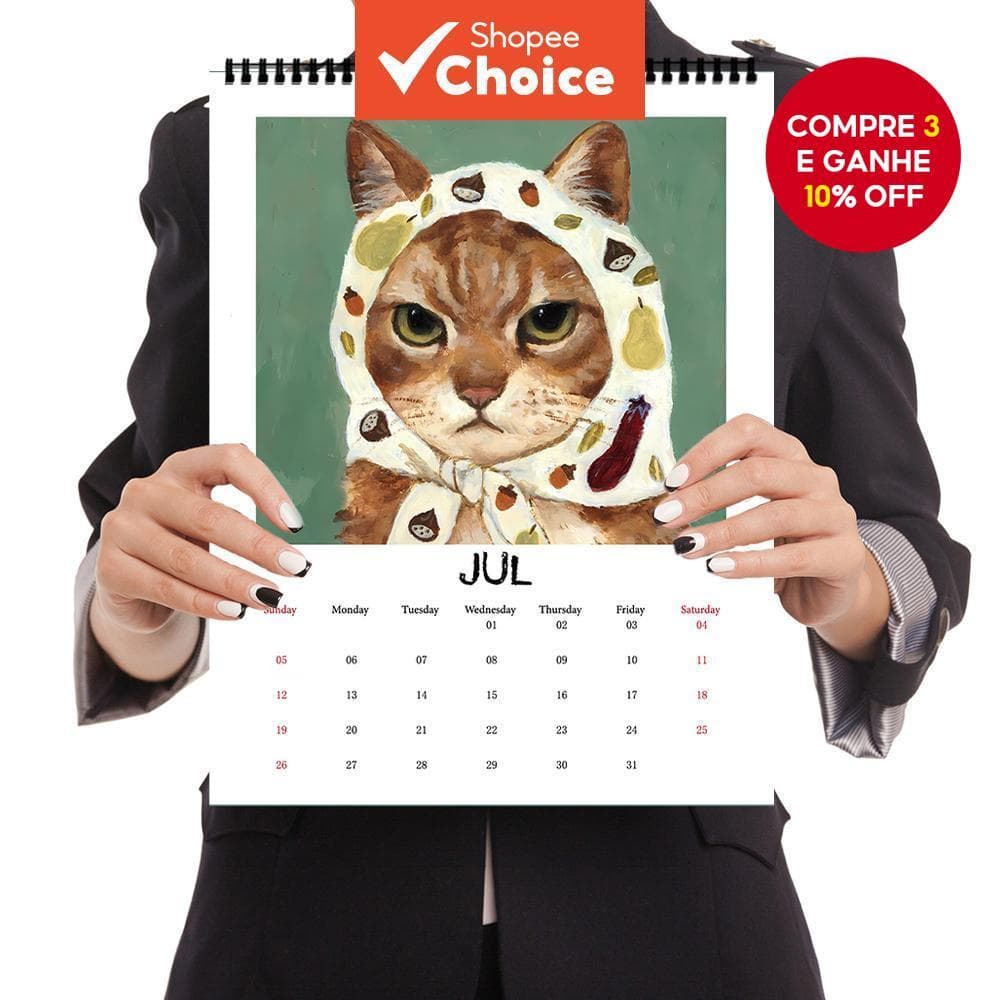  Calendário de Parede 1un 2026, Retrato Autoral de Gato, Gato com Turbante, Imagens de Alta Qualidade, planner de