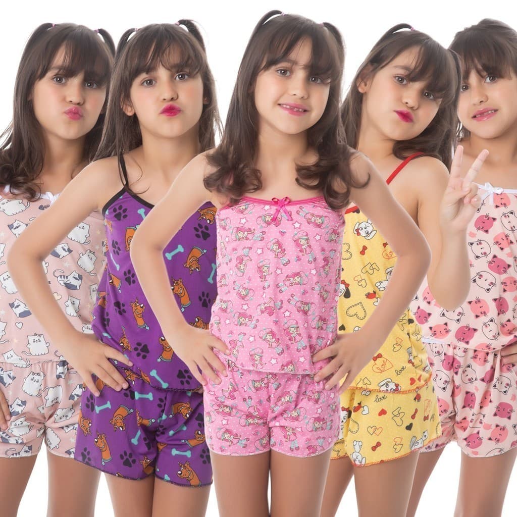 Kit 5 Pijama INFANTIL Baby Doll Estampado Personagens Short Doll MICROFIBRA