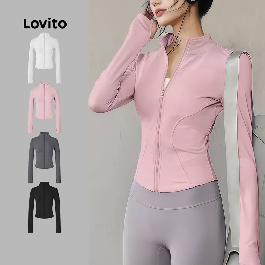 Lovito Jaqueta Esportiva Rosa Respirável Água Repelente Outdoor Corrida Yoga Esportes Ao Ar Livre Feminino LNA137049