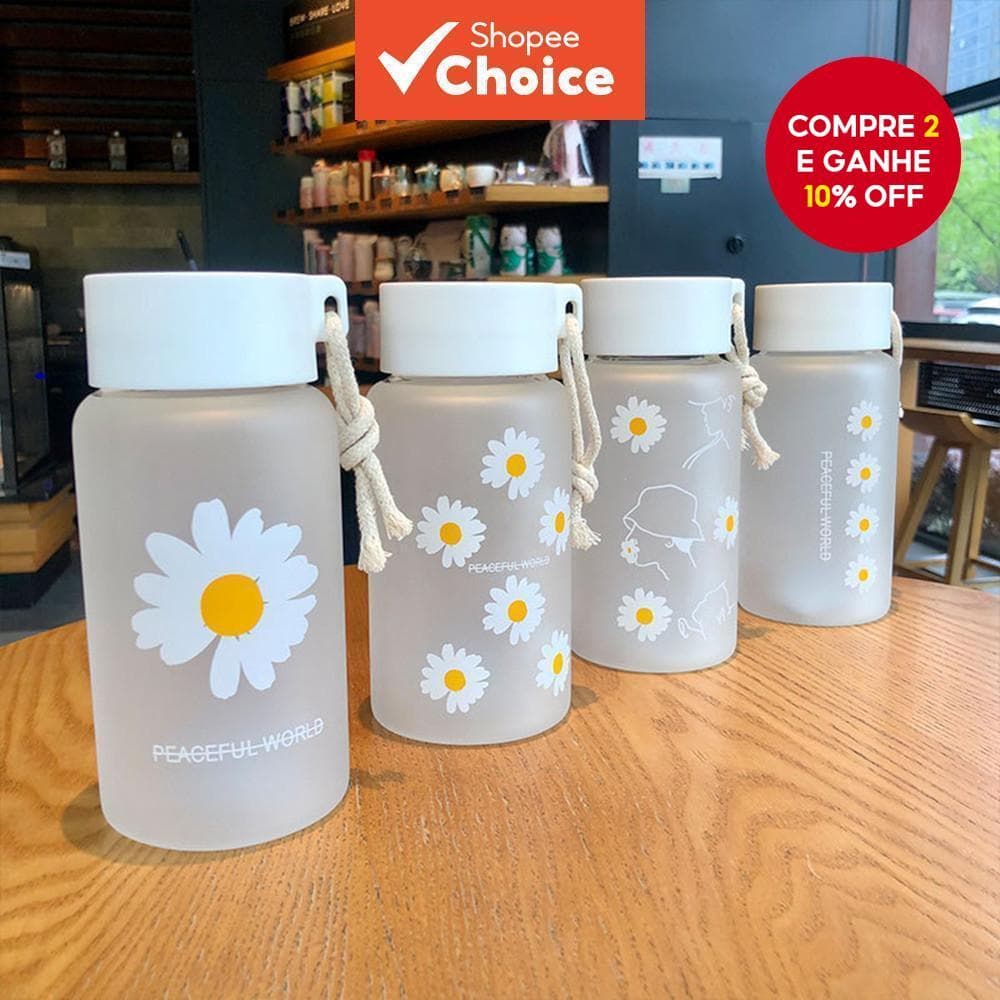 500ml Pequena Margarida Garrafas De Água De Plástico Transparente BPA Livre Criativo Fosco Garrafa Com Portab le Corda V