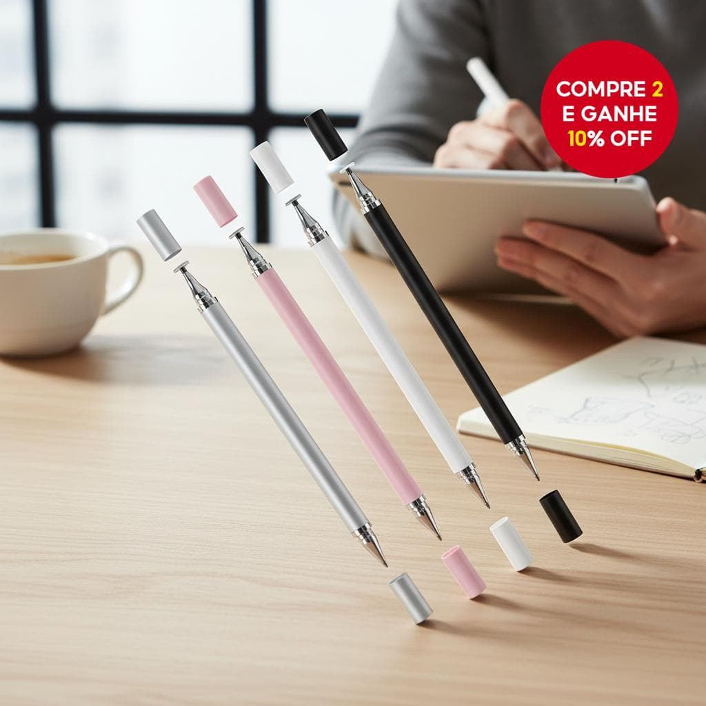  Caneta Universal Stylus 2 em 1 com Ponta de Disco de Alta Sensibilidade para Tablets e Celulares Android e iOS