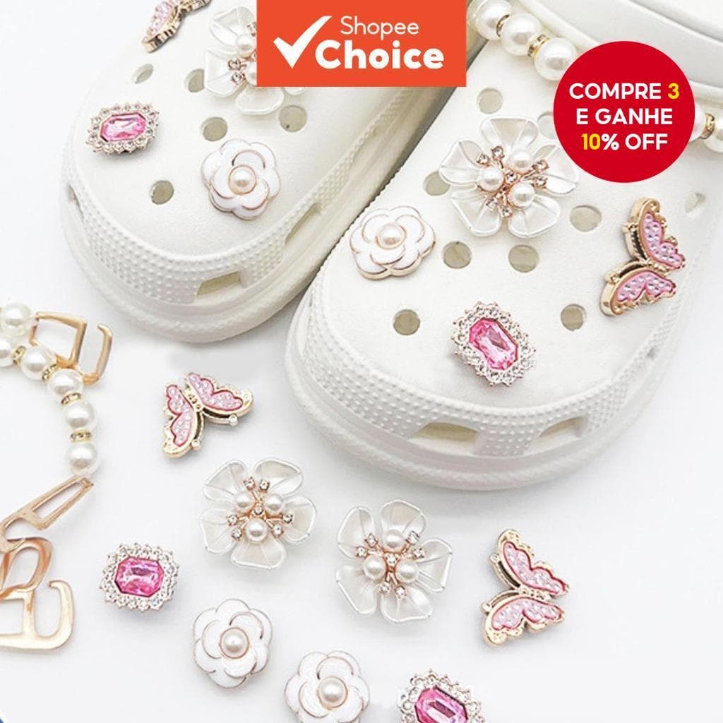  10 peças conjunto de encantos para sapatos com corrente de strass borboleta – acessórios DIY para sandálias, astronauta