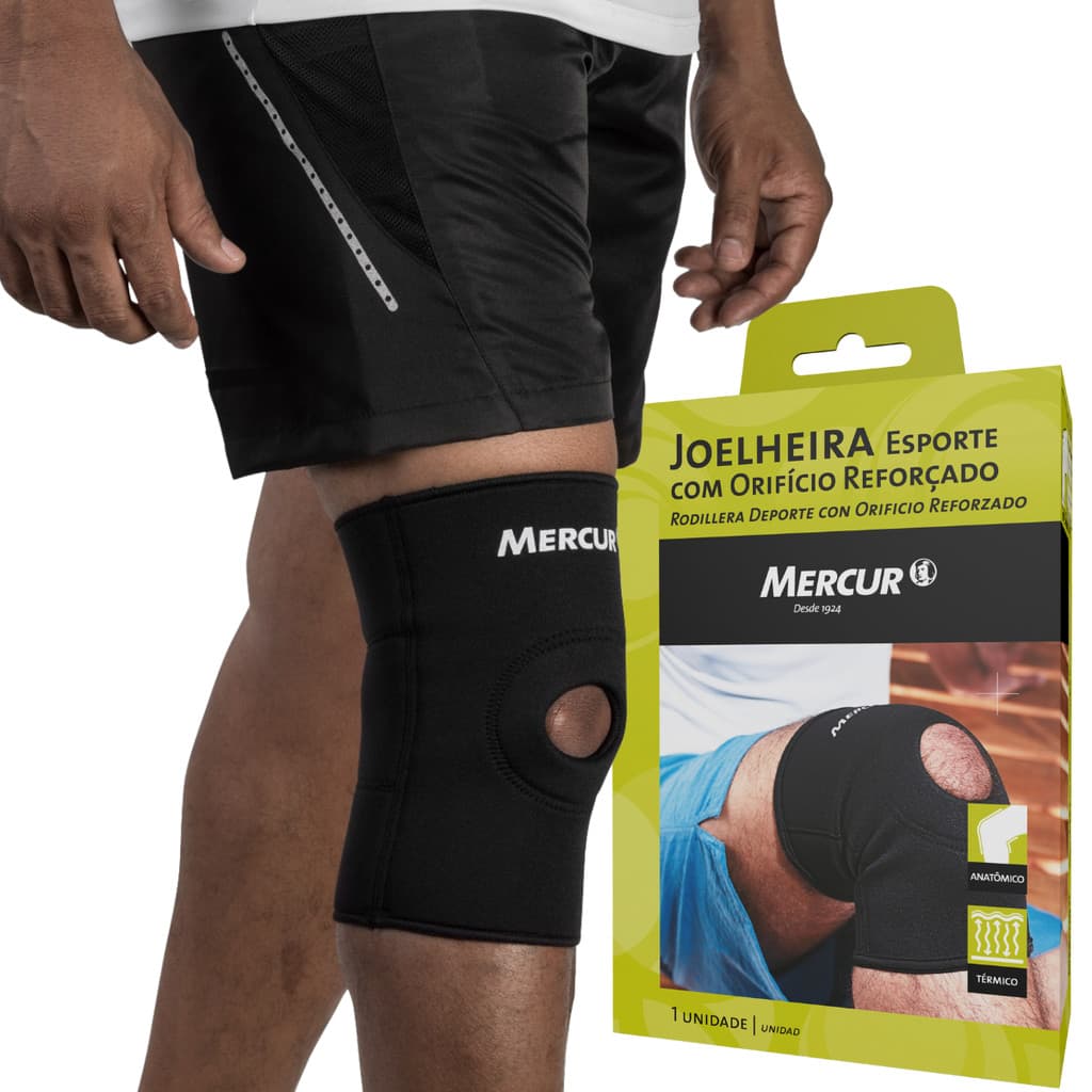 Joelheira Esporte com Orifício Reforçado Mercur Patelar Ortopédica Compressão Ligamento Lesão