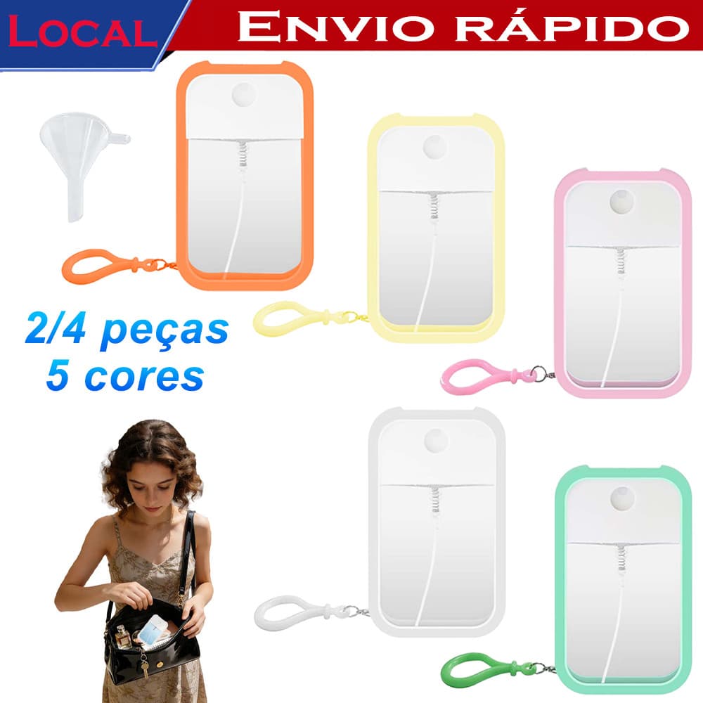 Kit 2/4 Frascos Spray Portáteis Recarregáveis 50 ml – Para Álcool em Gel, Perfume, Aromatizador e Cosméticos,5 cores