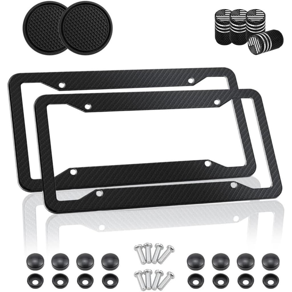 Quadros De Placa De Fibra De Carbono De 2 Pacotes , Protetores Pretos Para Placas Dianteiras E Traseiras Com Tampas De V